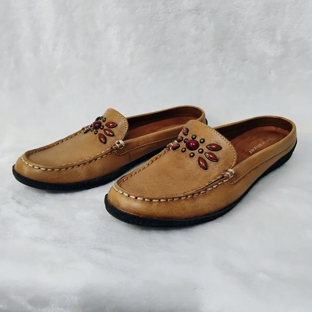Naturalizer Brown Loafer Shoes Slip On Womens 6.5 Leather Bead Embellishments